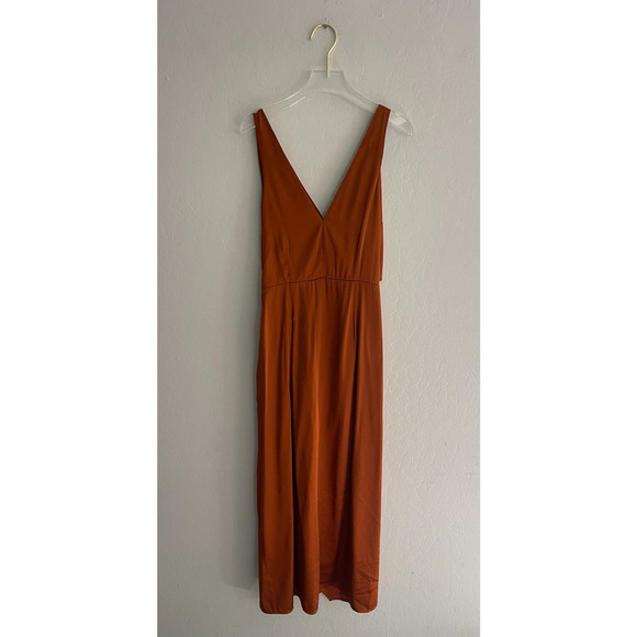 Abercrombie & Fitch Slip Dress S Midi Burnt Orange Satin Cinch Front Slit NEW - Picture 9 of 9